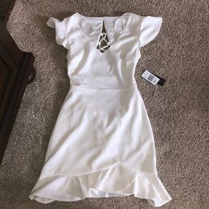 City Vibe lace up back white dress
